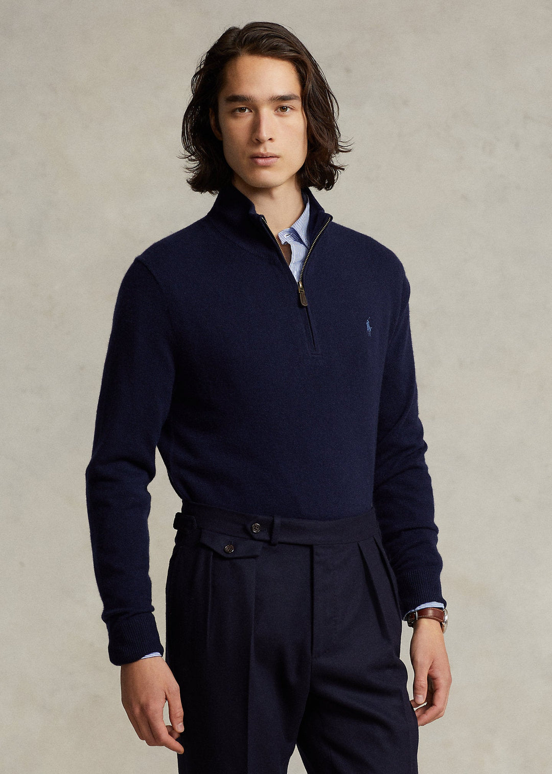 Polo Ralph Lauren Pull navy demi-zippé en laine - Lothaire
