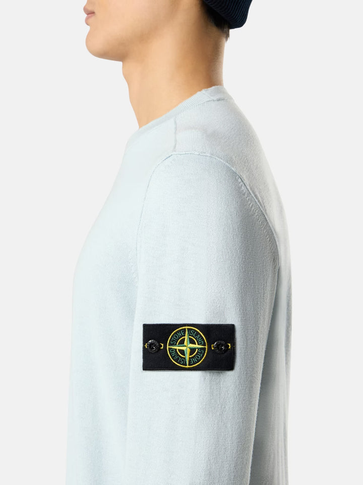 STONE ISLAND - Crewneck Jumper with Small Roll Finishes Bleu ciel