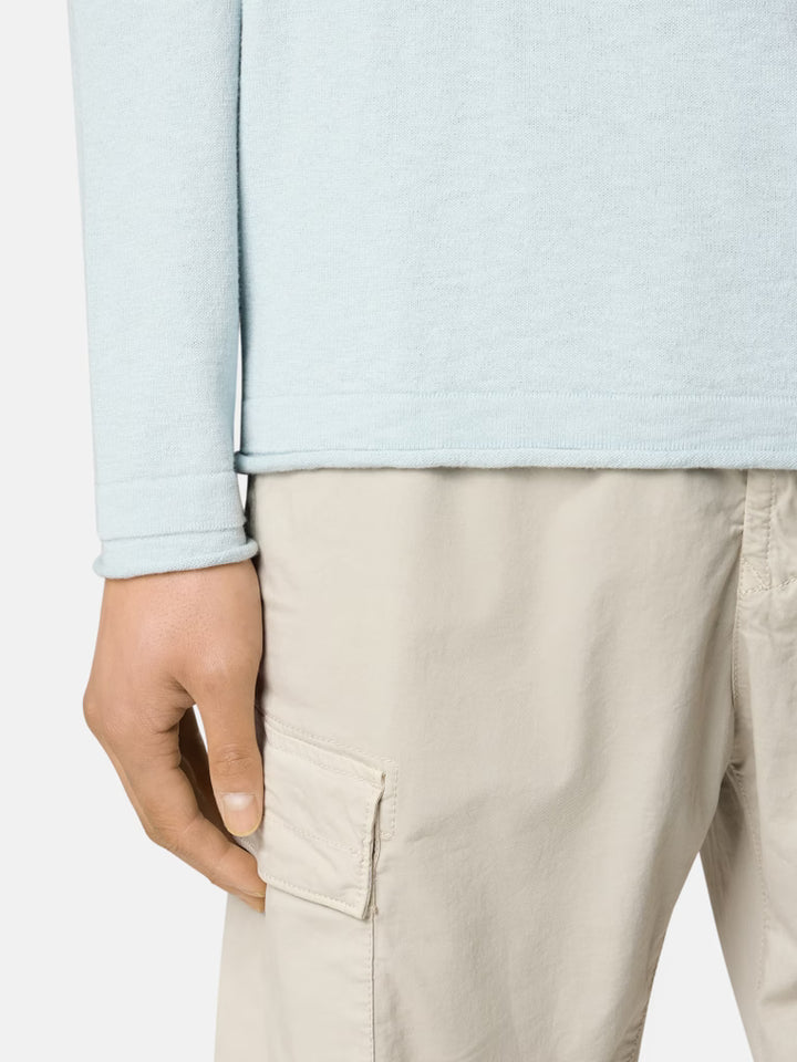 STONE ISLAND - Crewneck Jumper with Small Roll Finishes Bleu ciel