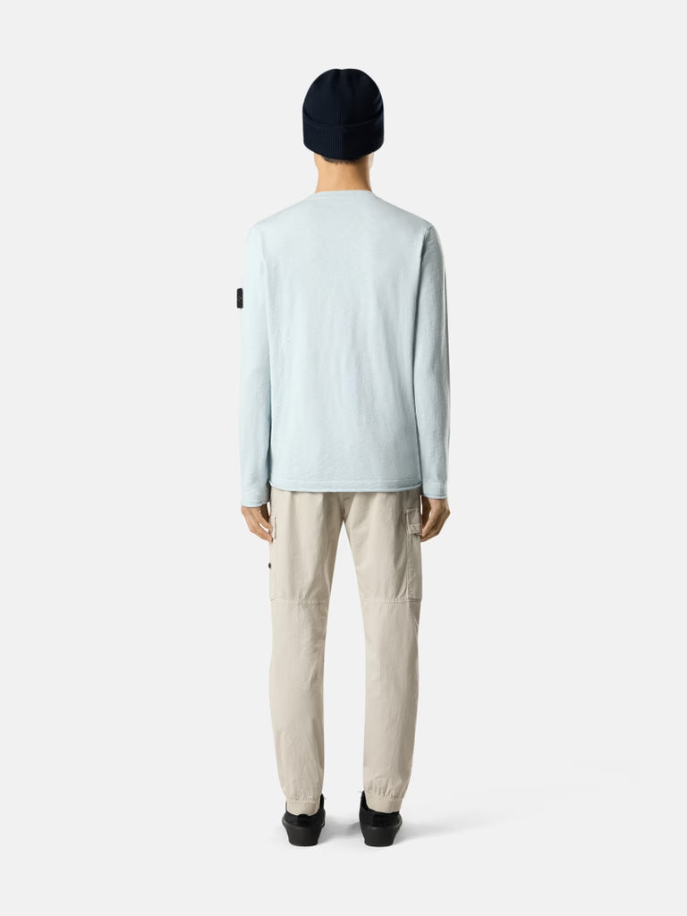 STONE ISLAND - Crewneck Jumper with Small Roll Finishes Bleu ciel