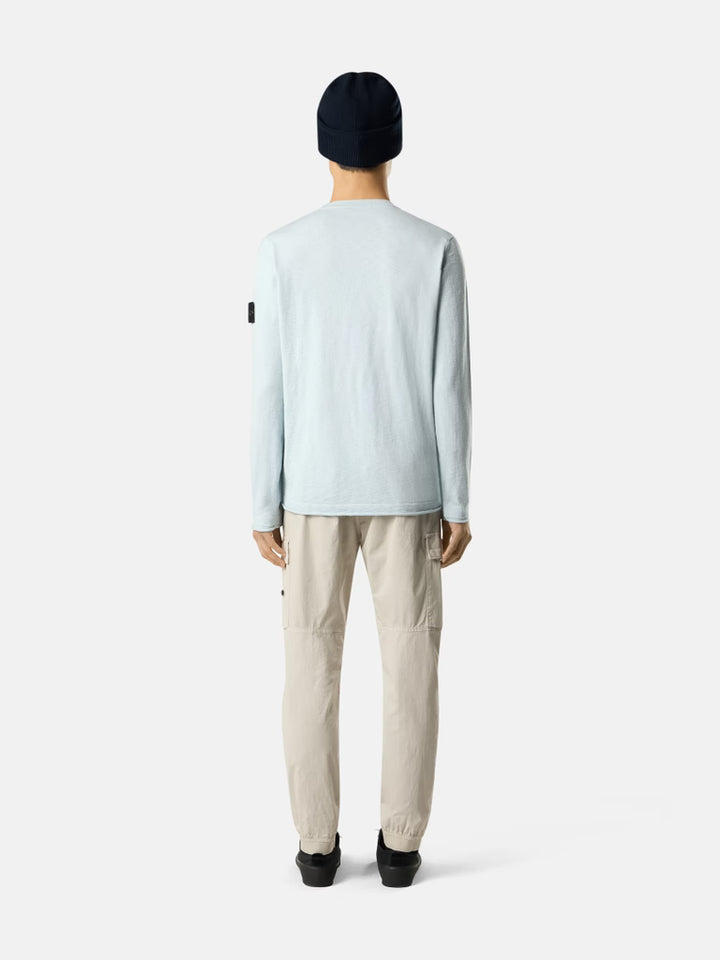 STONE ISLAND - Crewneck Jumper with Small Roll Finishes Bleu ciel