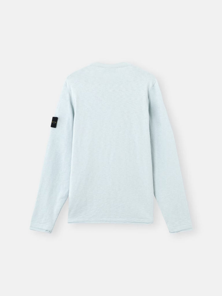 STONE ISLAND - Crewneck Jumper with Small Roll Finishes Bleu ciel