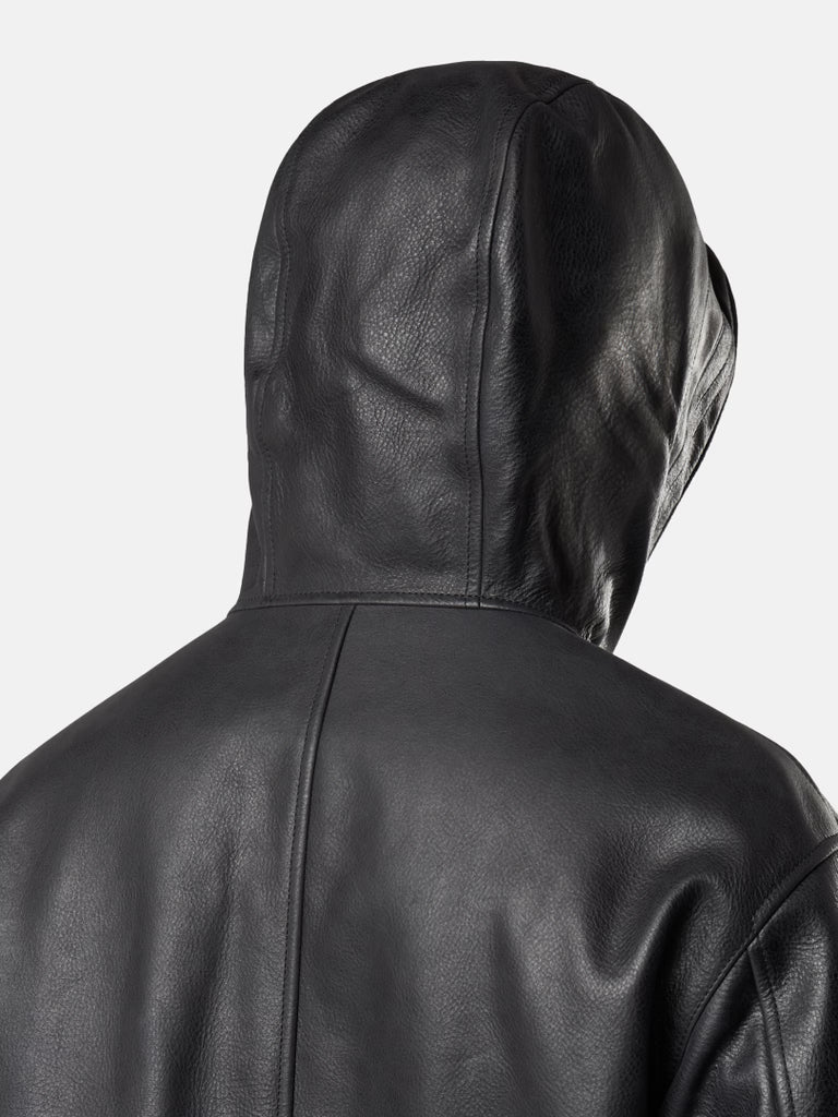 STONE ISLAND - Veste en cuir à capuche noir