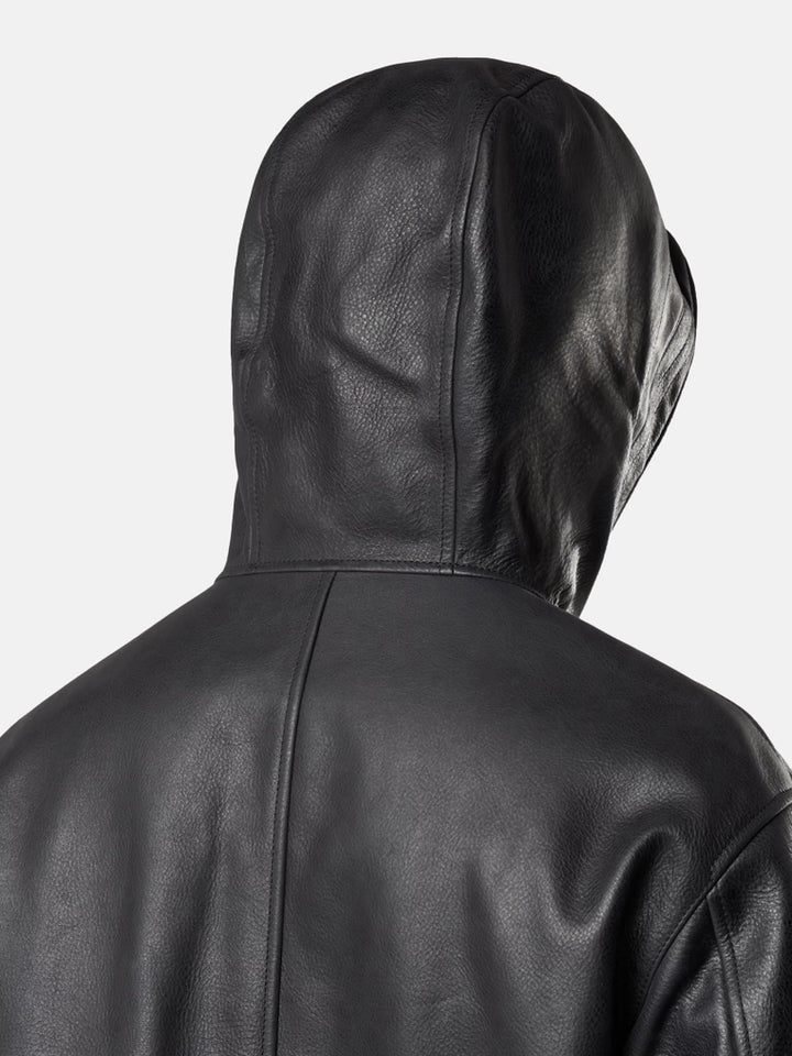 STONE ISLAND - Veste en cuir à capuche noir
