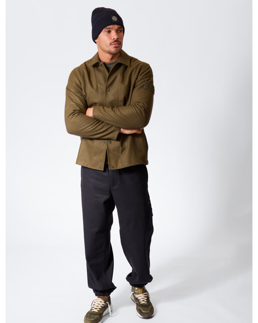 STONE ISLAND - Pantalon cargo jogger en laine Bleu marine