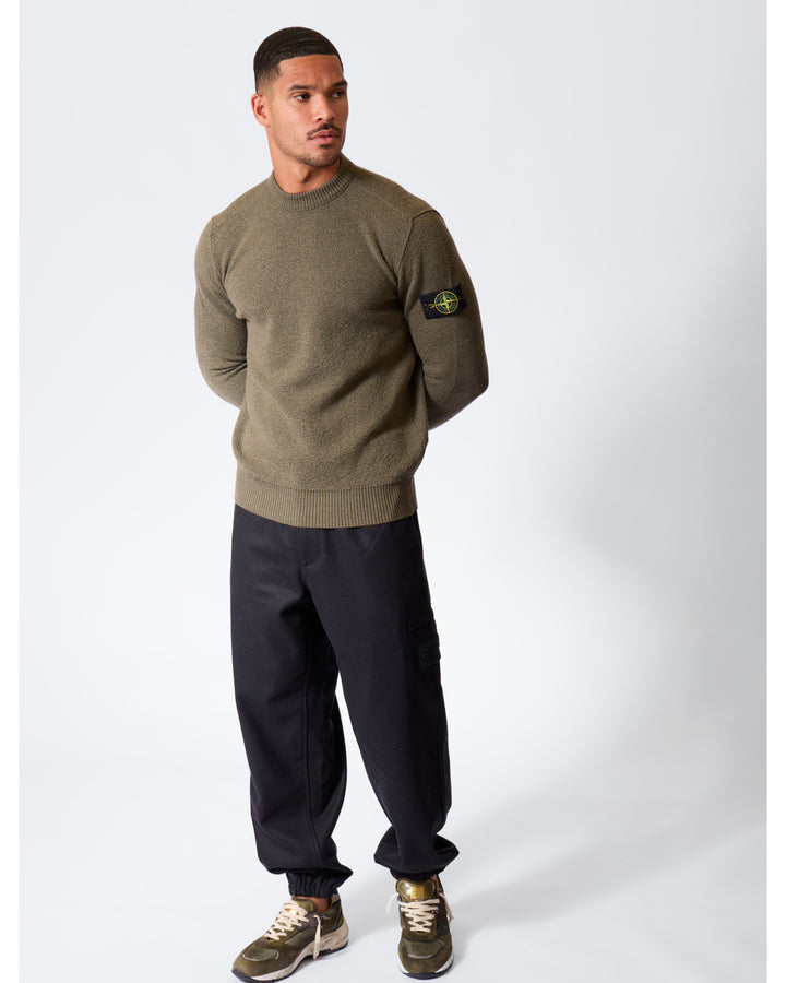 STONE ISLAND - Pantalon cargo jogger en laine Bleu marine