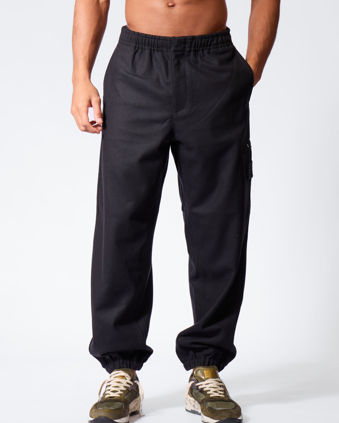 STONE ISLAND - Pantalon cargo jogger en laine Bleu marine