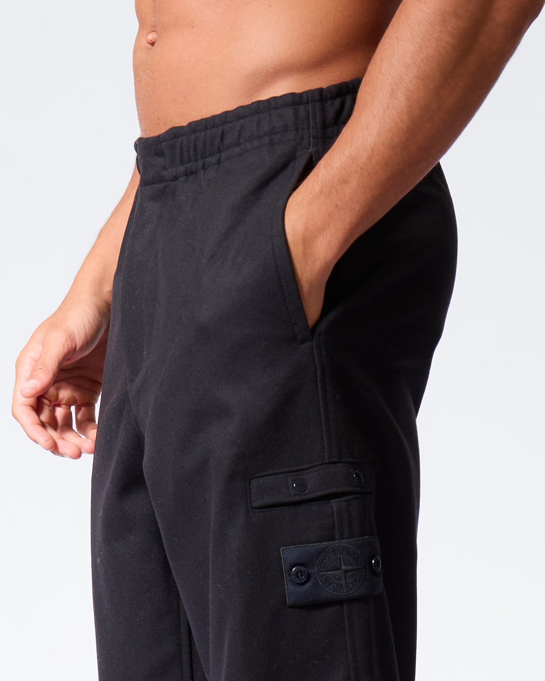 STONE ISLAND - Pantalon cargo jogger en laine Bleu marine