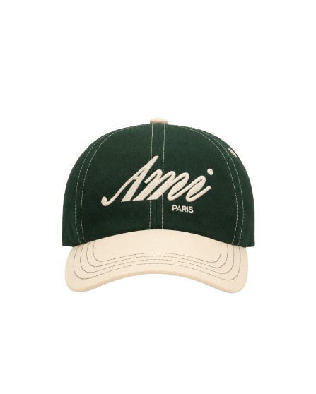 AMI PARIS - Casquette Signature en coton Vert bouteille / Ivoire