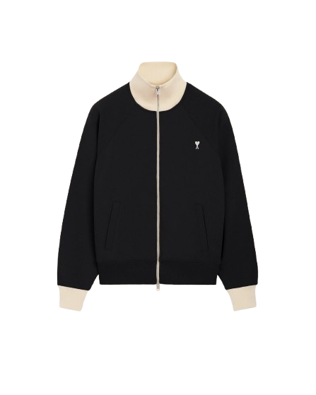 AMI PARIS - Sweatshirt zippé Ami de Cœur en coton Noir / Ivoire