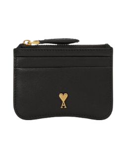 AMI PARIS - Porte-cartes Paris Paris zippé en cuir Noir