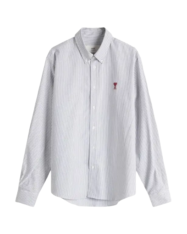 AMI PARIS – Chemise Oxford rayée Ami de Cœur Noir / Blanc naturel