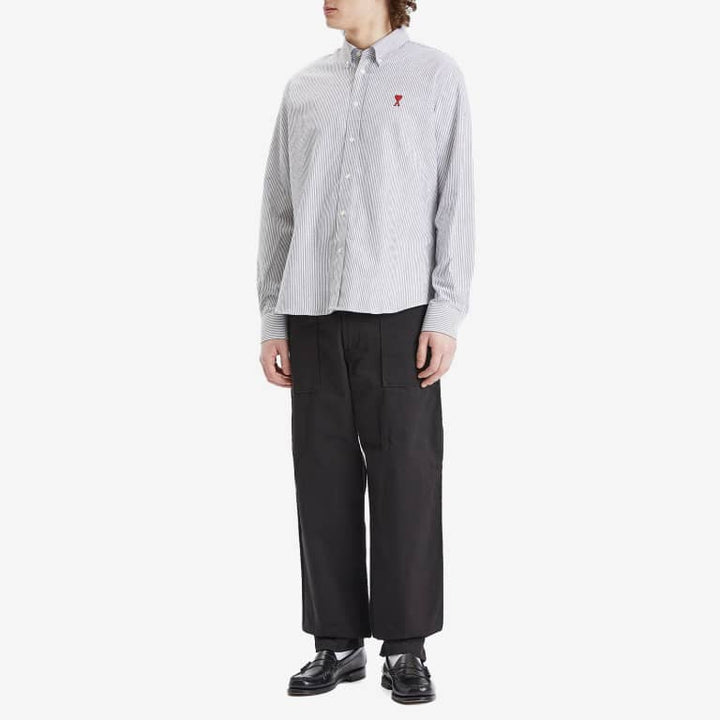 AMI PARIS – Chemise Oxford rayée Ami de Cœur Noir / Blanc naturel