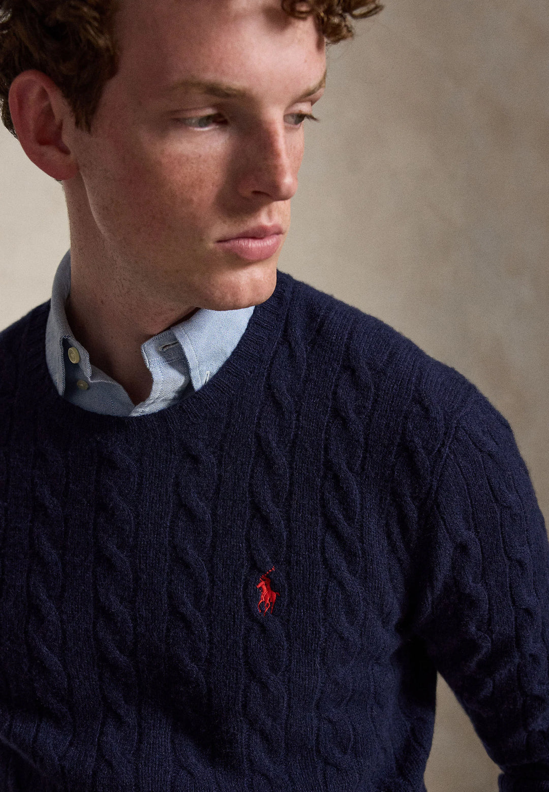 POLO RALPH LAUREN - Pull torsadé en laine et cachemire Bleu marine
