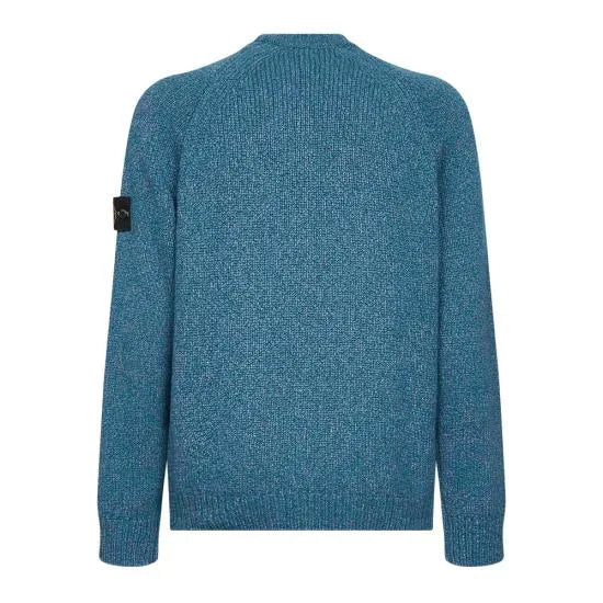 STONE ISLAND - Pull col rond en laine moulinée mélangée Bleu
