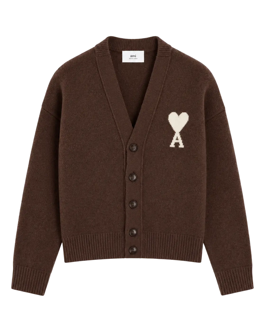 AMI PARIS - Cardigan Ami de Cœur en alpaga Marron chocolat / Écru