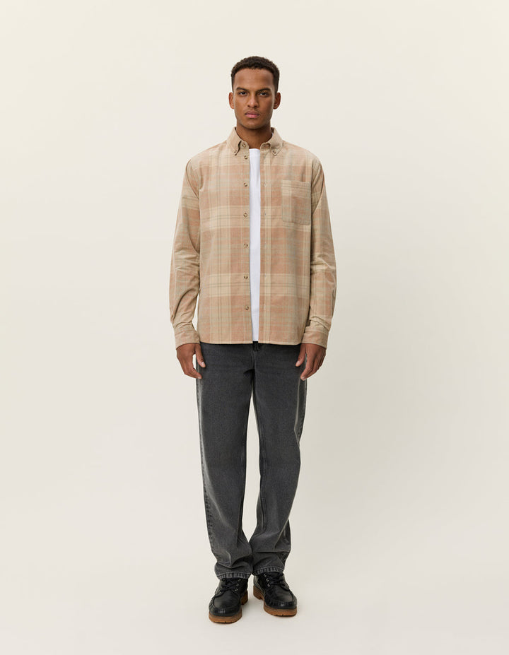 LES DEUX - Kash Check Corduroy Shirt Beige sable