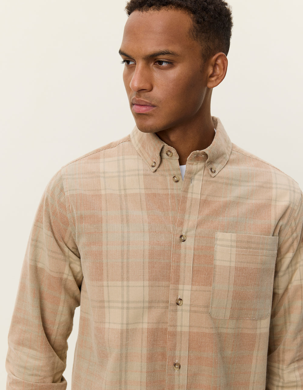 LES DEUX - Kash Check Corduroy Shirt Beige sable