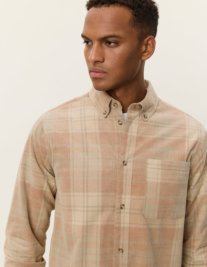 LES DEUX - Kash Check Corduroy Shirt Beige sable
