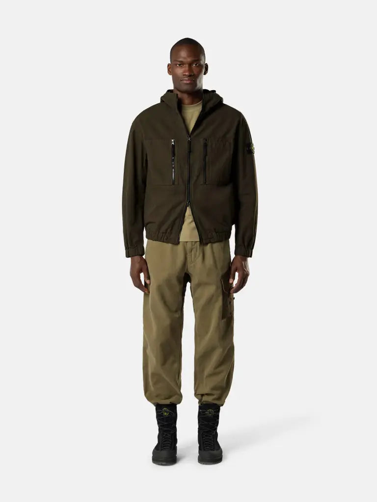 STONE ISLAND – Surchemise à capuche Ripstop Gris anthracite