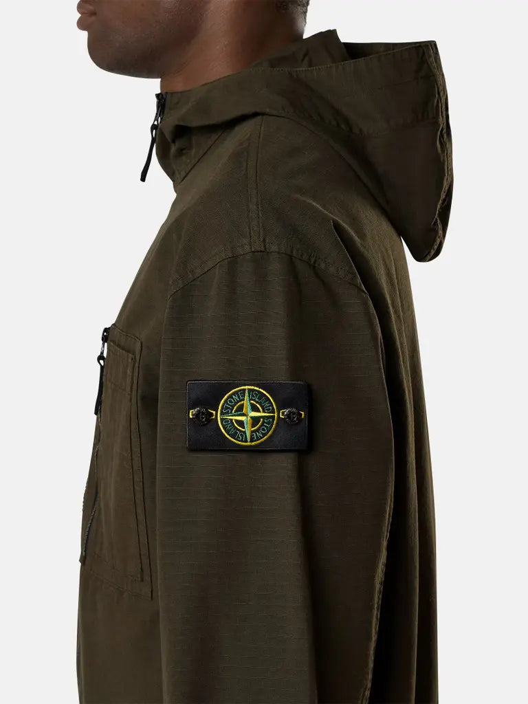 STONE ISLAND – Surchemise à capuche Ripstop Gris anthracite