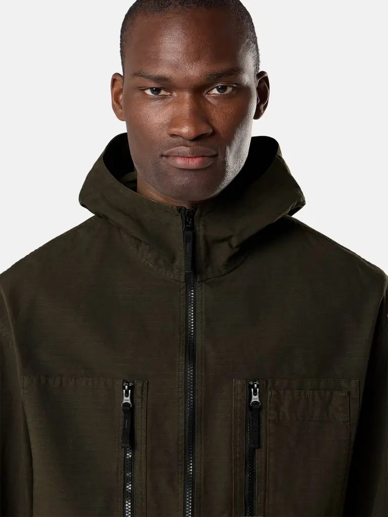 STONE ISLAND – Surchemise à capuche Ripstop Gris anthracite
