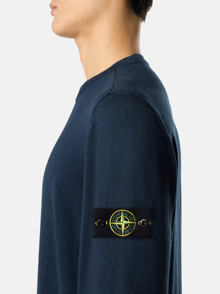 STONE ISLAND - Crewneck Jumper with Small Roll Finishes Marine