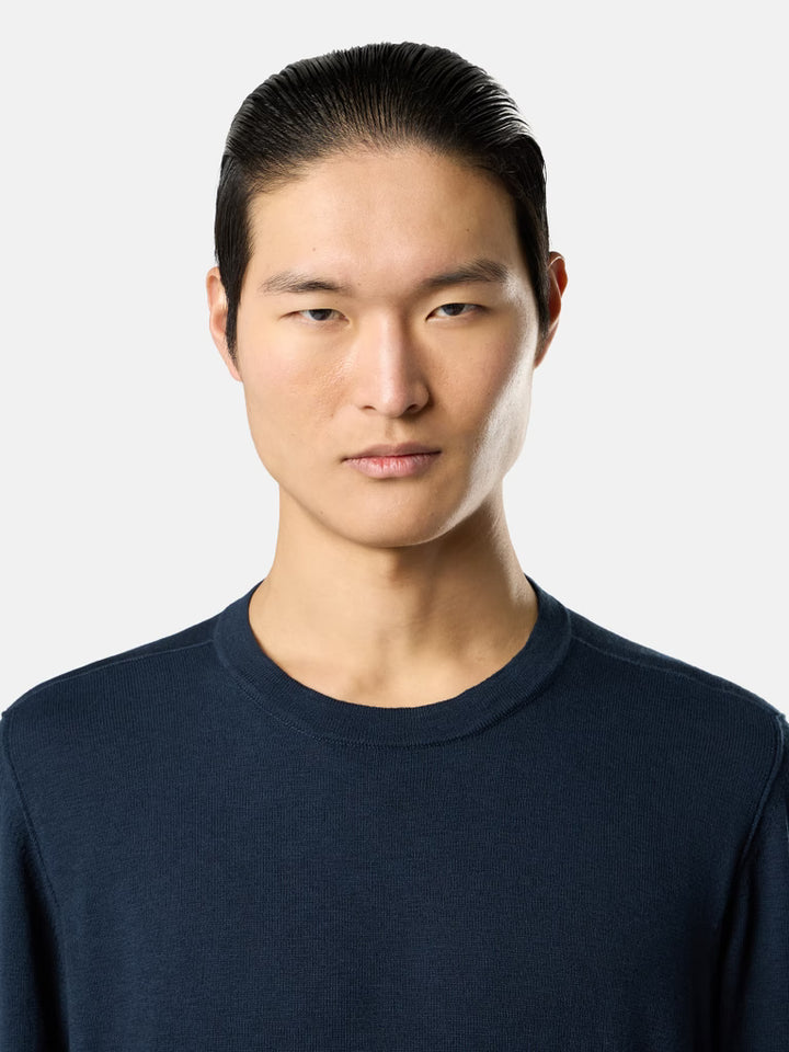 STONE ISLAND - Crewneck Jumper with Small Roll Finishes Marine