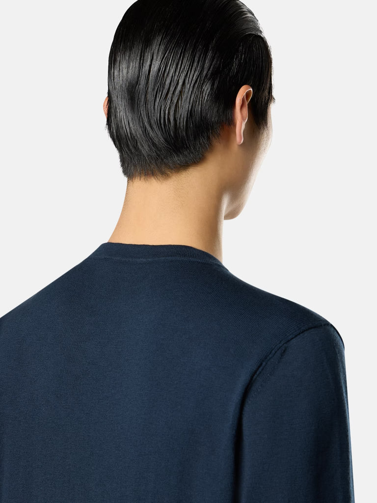STONE ISLAND - Crewneck Jumper with Small Roll Finishes Marine
