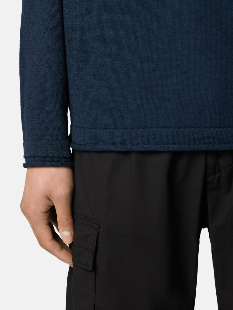 STONE ISLAND - Crewneck Jumper with Small Roll Finishes Marine