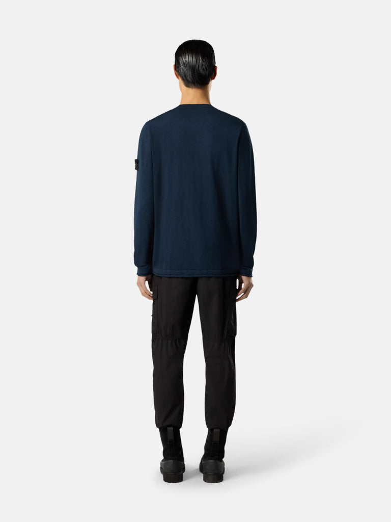 STONE ISLAND - Crewneck Jumper with Small Roll Finishes Marine