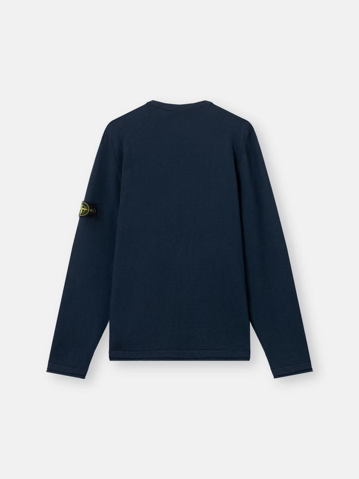 STONE ISLAND - Crewneck Jumper with Small Roll Finishes Marine
