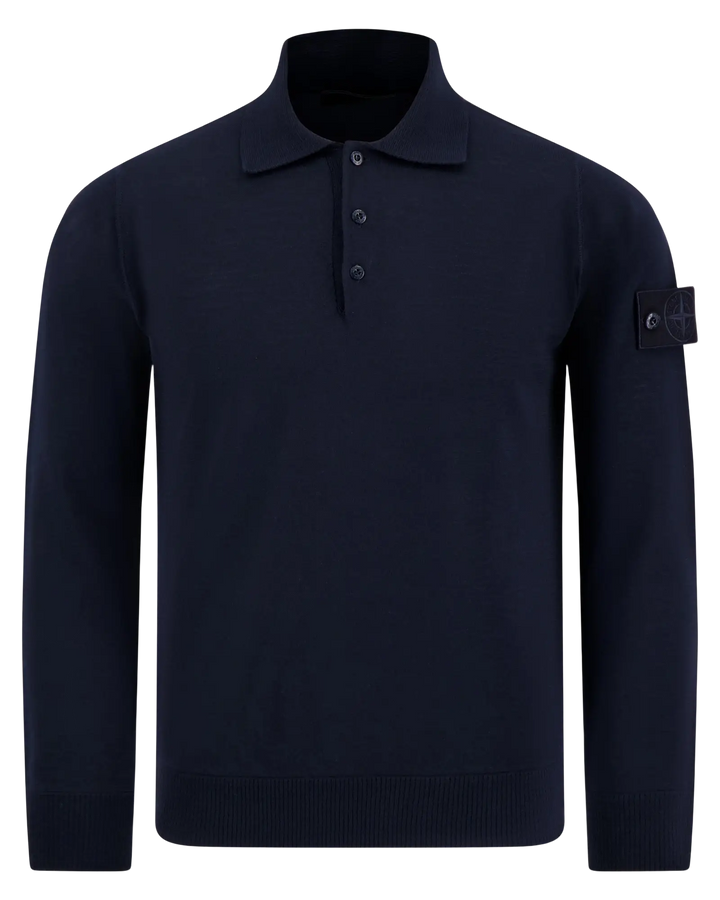 STONE ISLAND - Pull polo en laine Bleu marine