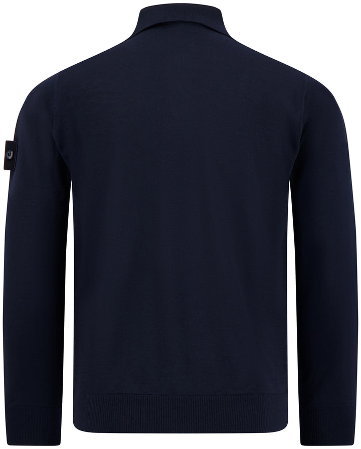STONE ISLAND - Pull polo en laine Bleu marine