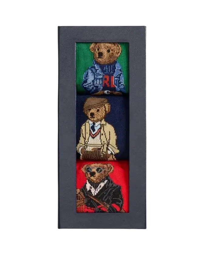 POLO RALPH LAUREN - Coffret de 3 paires de chaussettes Polo Bear Vert / Bleu marine / Rouge
