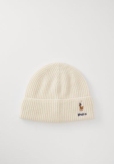 POLO RALPH LAUREN - Coffret bonnet et écharpe en laine côtelée Blanc crème