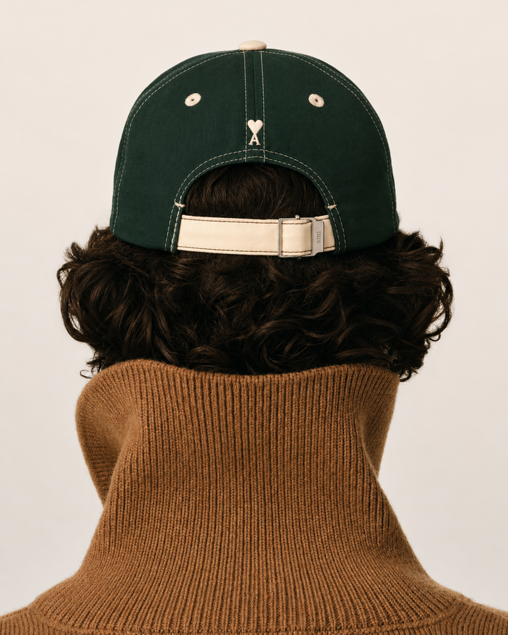 AMI PARIS - Casquette Signature en coton Vert bouteille / Ivoire