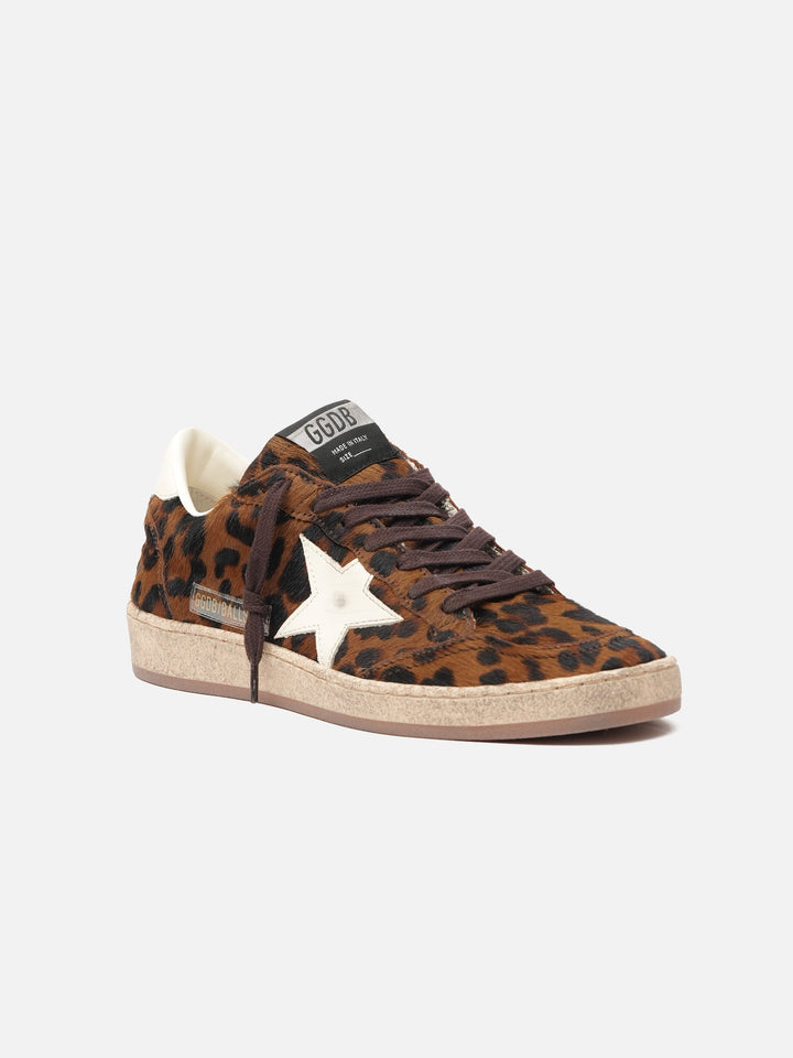 GOLDEN GOOSE FEMME - Ball Star en poulain imprimé léopard Marron / Crème