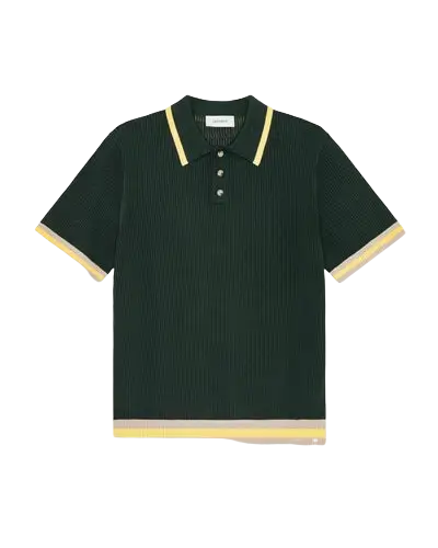 LES DEUX – Polo en maille ajourée Vert sapin