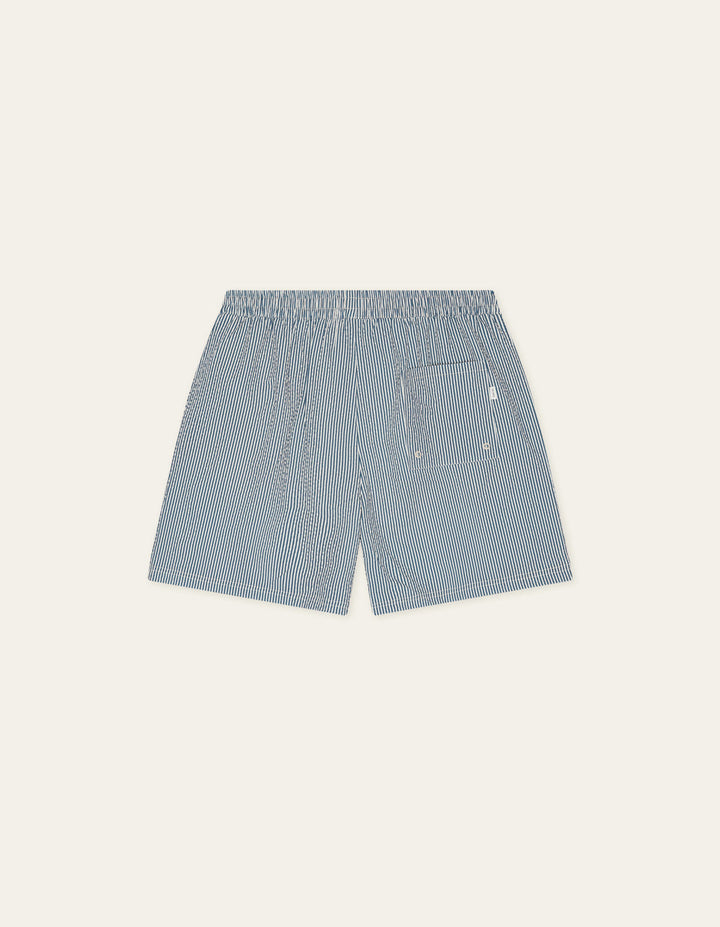 LES DEUX – Short de bain Seersucker Bleu denim foncé