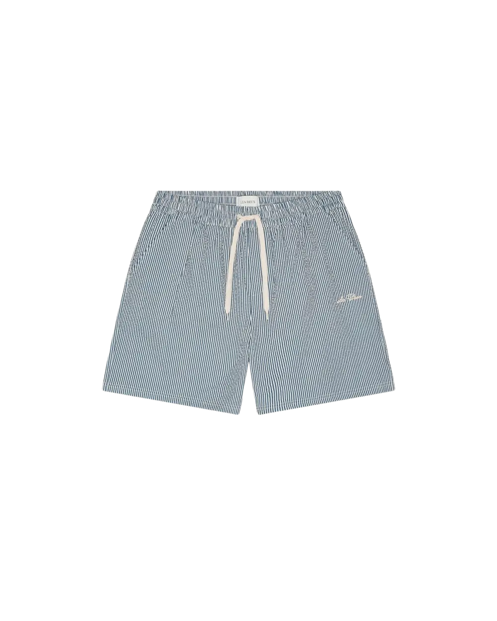 LES DEUX – Short de bain Seersucker Bleu denim foncé