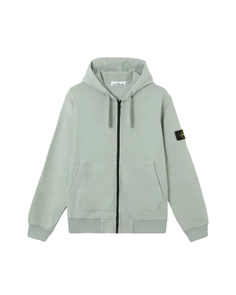 STONE ISLAND - Sweat à Capuche Zippé en Coton Bio Vert Océan
