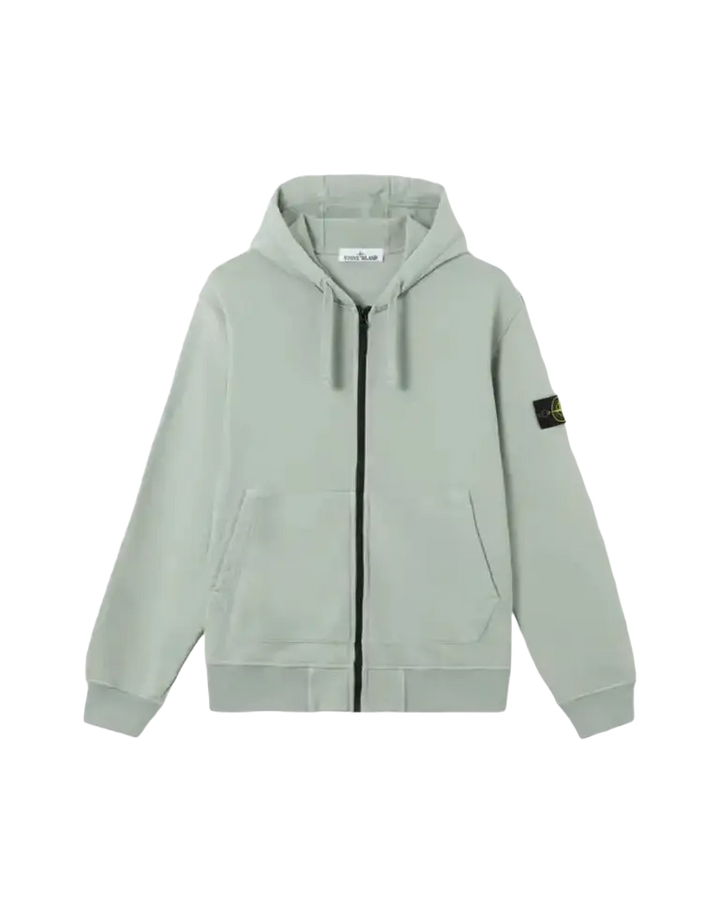 STONE ISLAND - Sweat à Capuche Zippé en Coton Bio Vert Océan