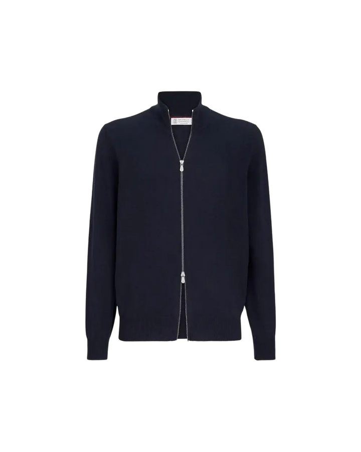 BRUNELLO CUCINELLI - Gilet Zippé en Cachemire à Col Montant Marine