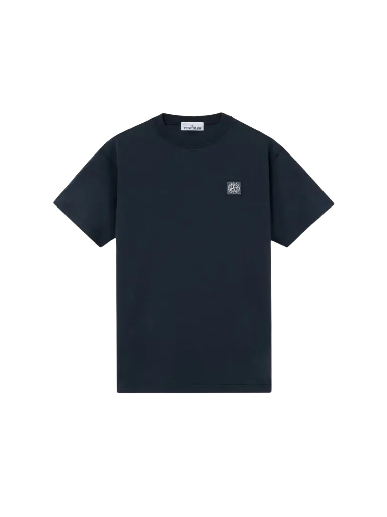 STONE ISLAND - T-shirt Slim en Coton Bio Effet Fissato Bleu Marine