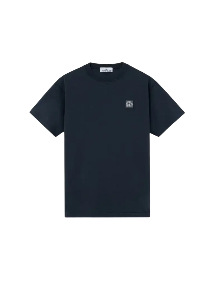STONE ISLAND - T-shirt Slim en Coton Bio Effet Fissato Bleu Marine