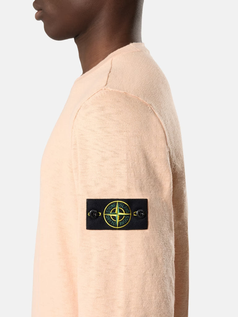 STONE ISLAND - Crewneck Jumper with Small Roll Finishes Rose pastel