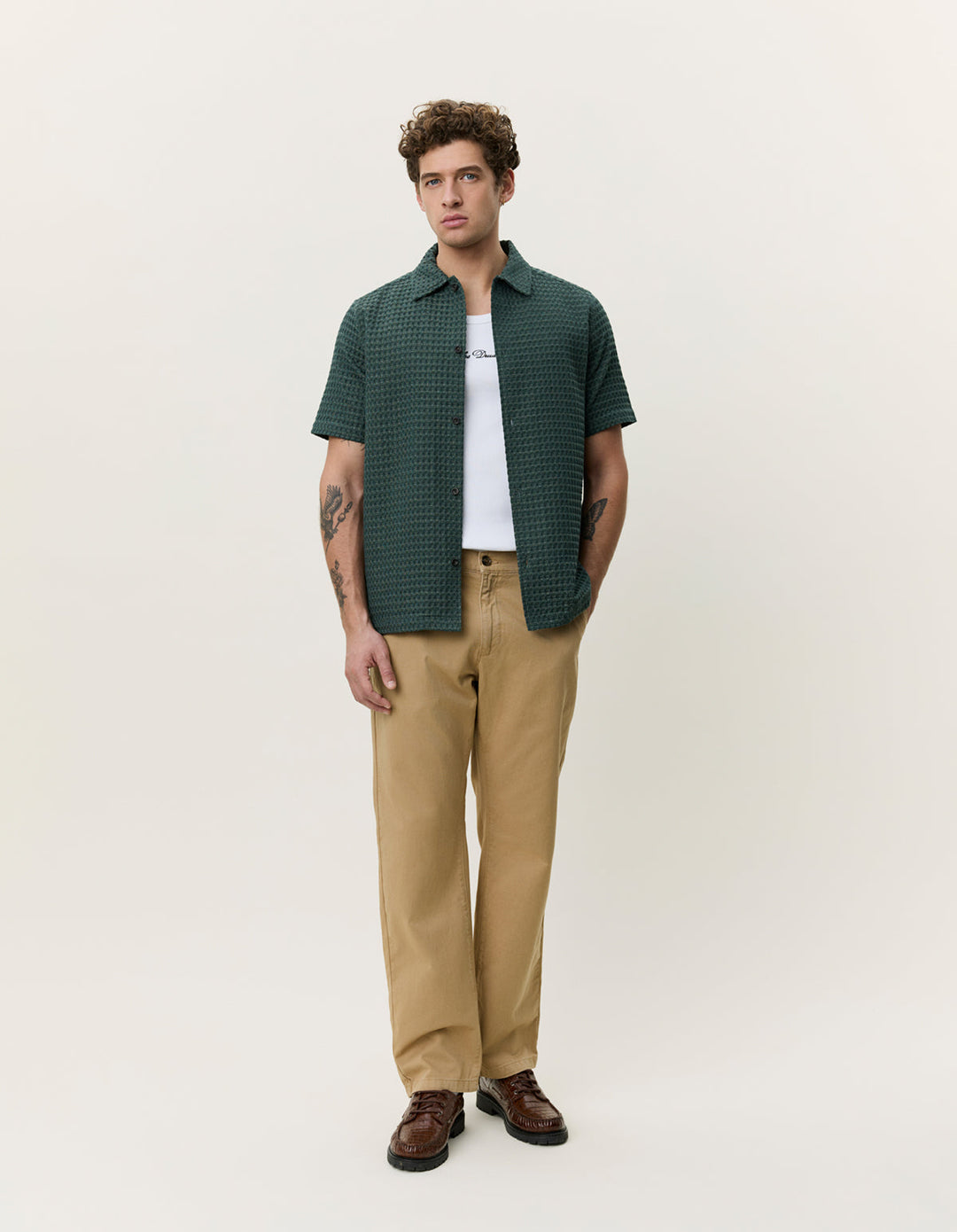 LES DEUX – Chemise Seersucker à carreaux Vert sapin