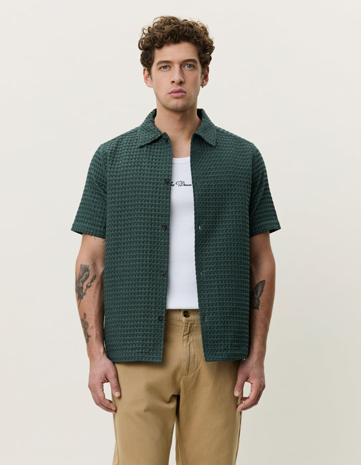LES DEUX – Chemise Seersucker à carreaux Vert sapin