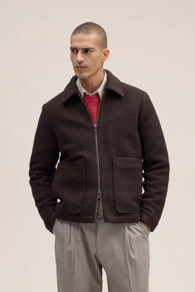NN.07 - Veste Gael zippée en laine à carreaux Marron foncé